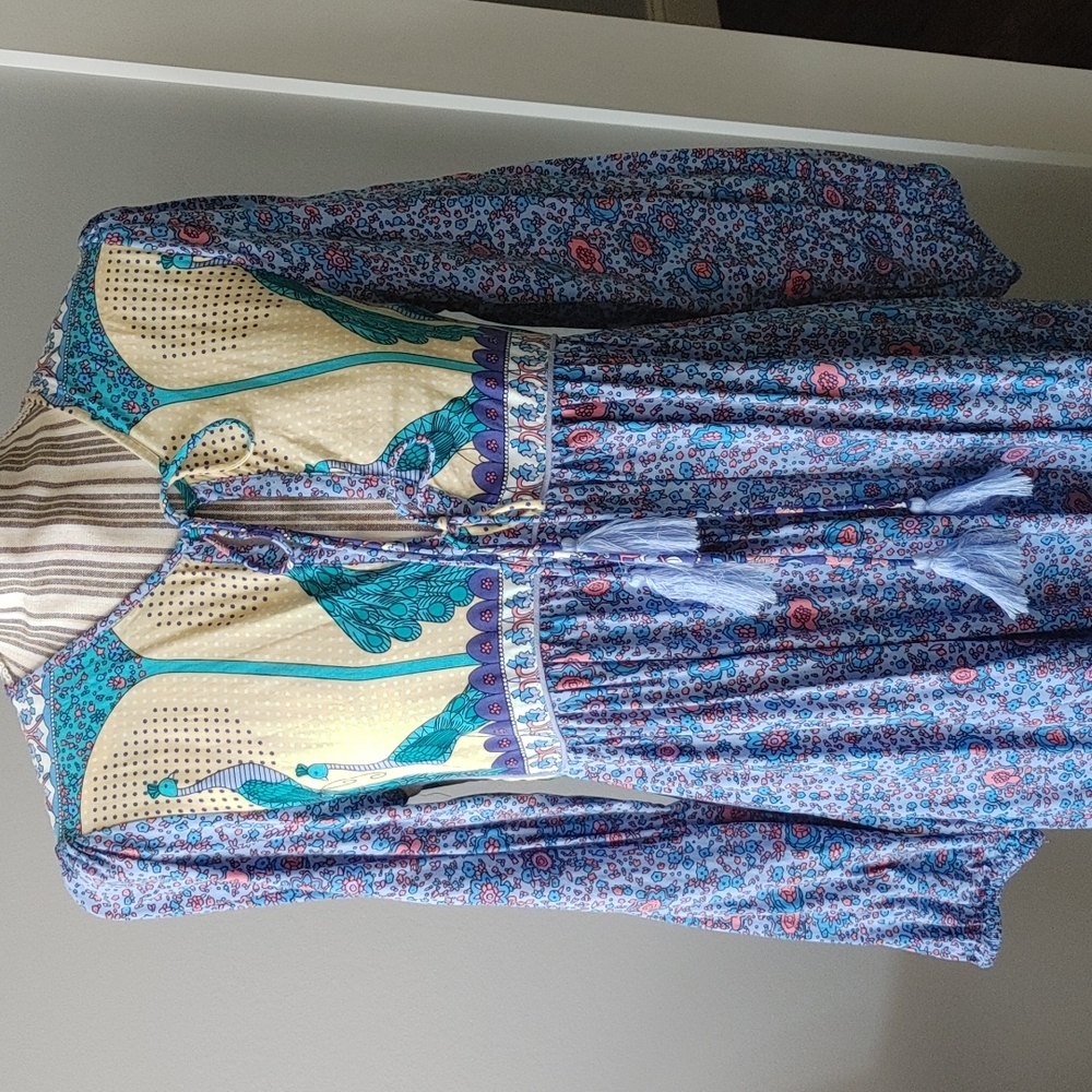 R. Vivimos Floral/Peacock Midi Dress - Picture 3 of 5